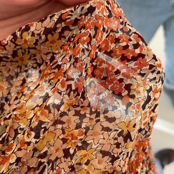 LoveShackFancy Silk Ruffle Floral Print Blouse Petite - Picture 7 of 9